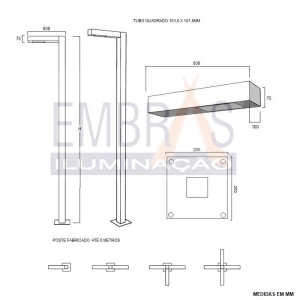 Poste Led Decorativo Contemporâneo Quadrado 50W