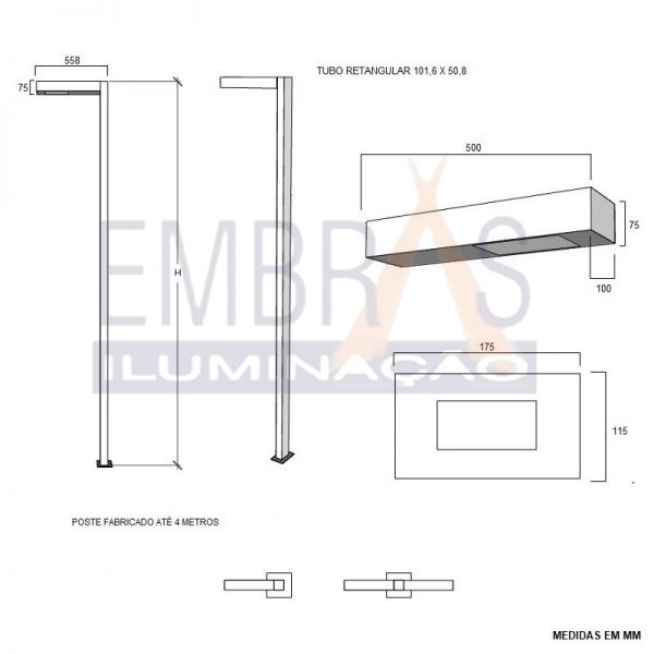 Poste Led Decorativo Contemporâneo Retangular 50W